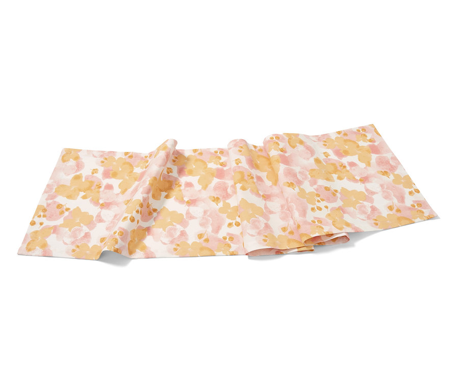 Virágos, sárga és rózsaszín asztali futó.