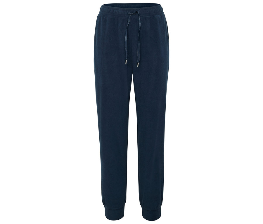 Sötétkék színű, húzózsinóros jogging alsó.