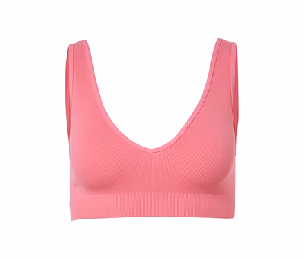 Egy rózsaszín, női seamless bustier melltartó.
