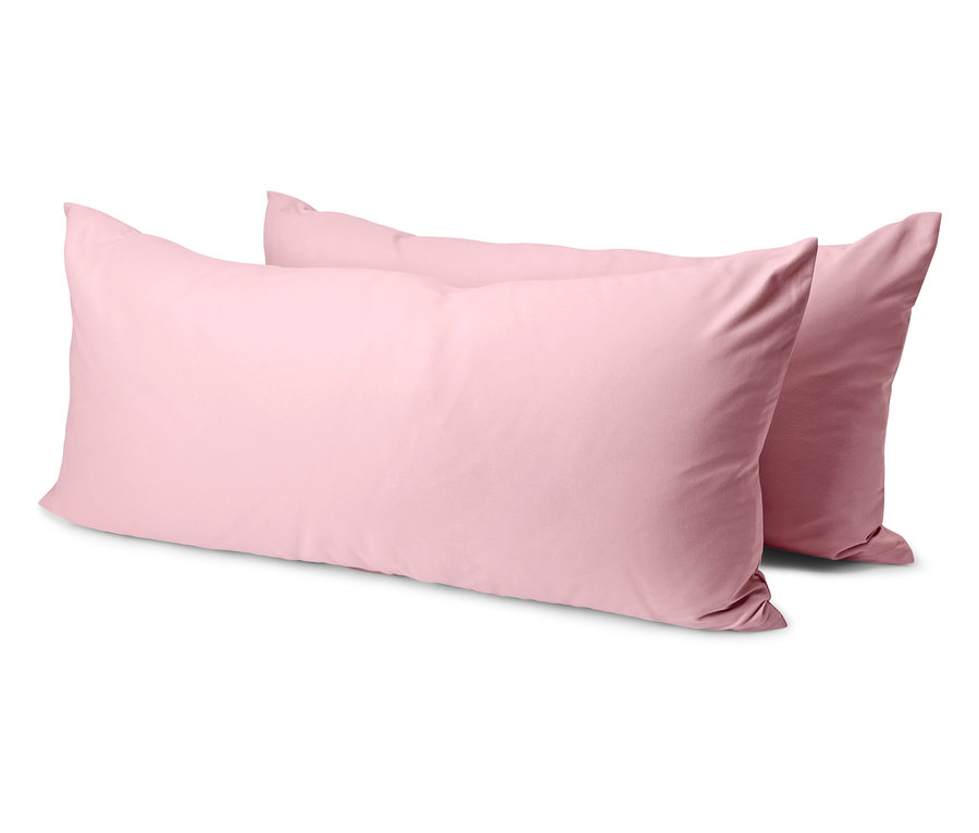 Két rózsaszín mikroszálas párnahuzat, kb. 80 x 40 cm.