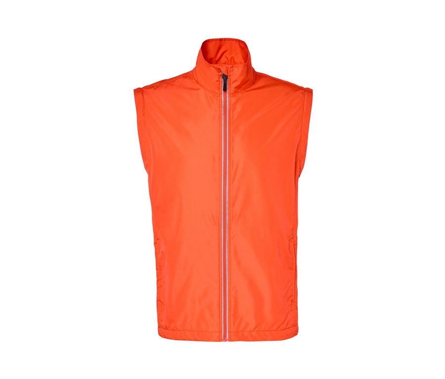 Narancssárga 2 az 1-ben kerékpáros kabát középen cipzárral.