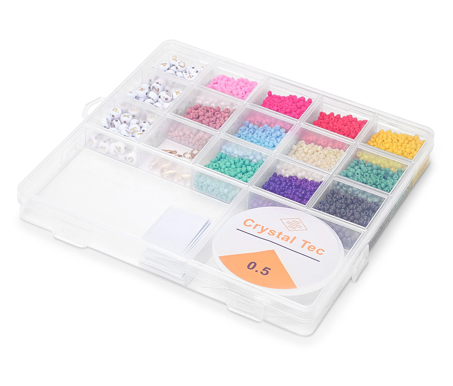 DIY gyöngy készlet átlátszó műanyag szervezőben.