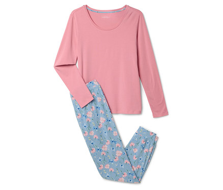 Női pizsama, virágos, világoskék/rózsaszín