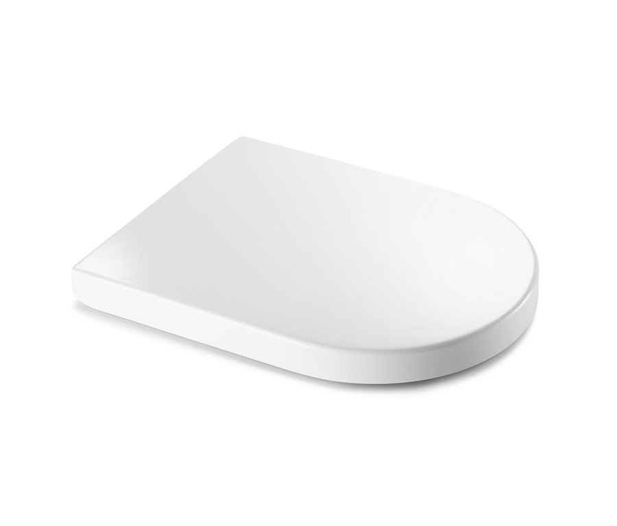 Egy fehér, prémium, könnyen lehajtható WC-ülőke.