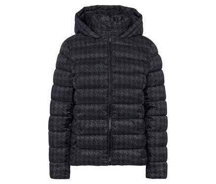 Nyomott mintás, kapucnis steppelt kabát