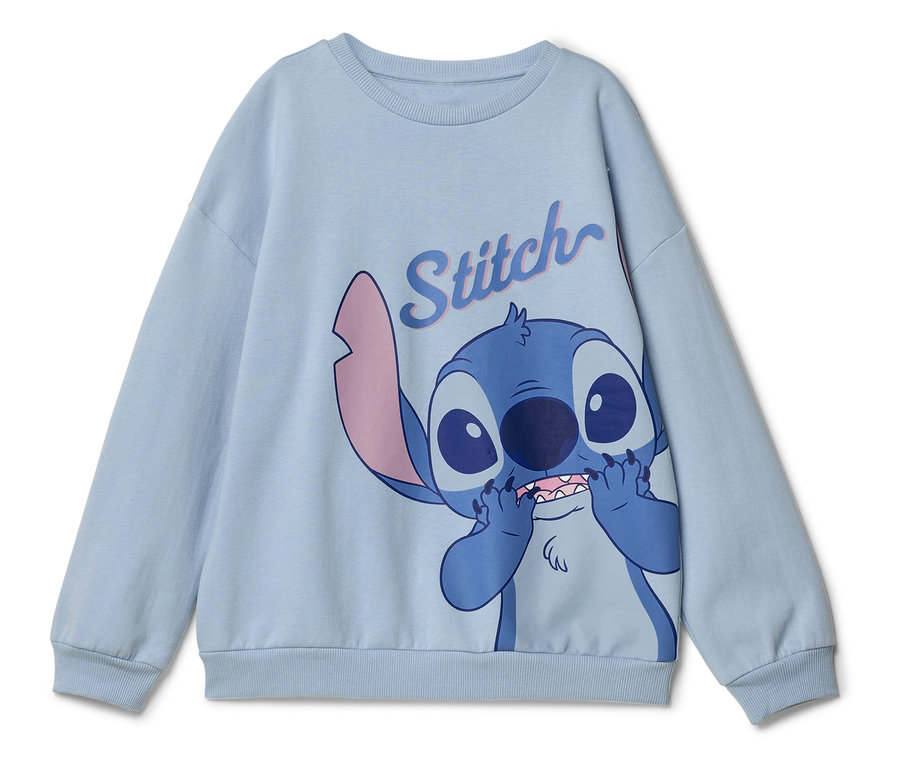 Világoskék Stitch mintás pulóver.