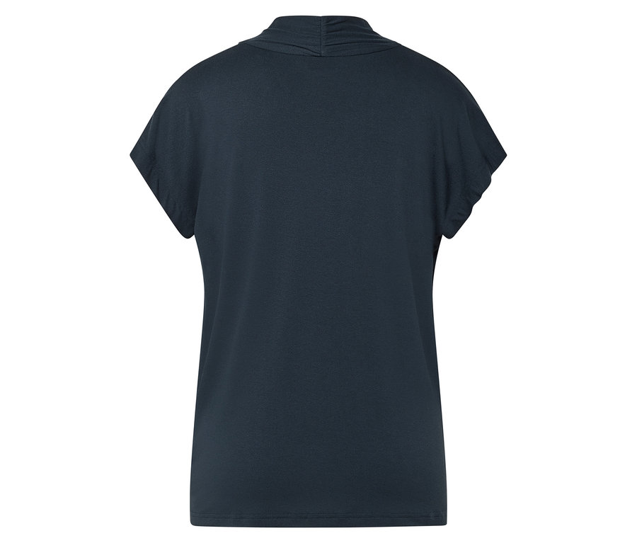 Sötétkék rövid ujjú póló, hátulról nézve.