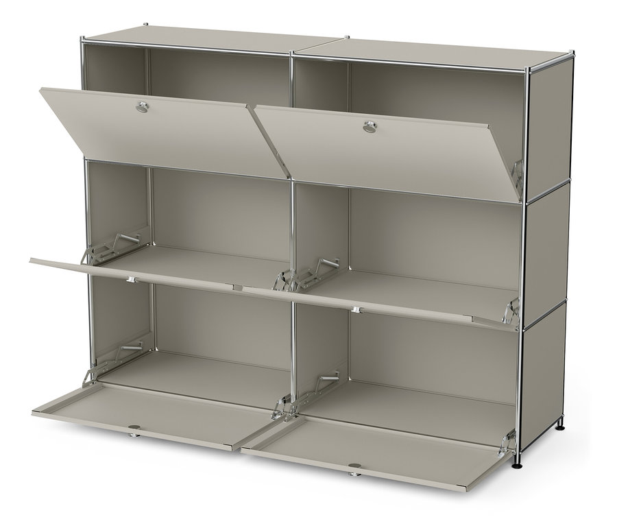 Világosszürke »CN3« fém komód hat nyitott, lehajtható rekesszel.