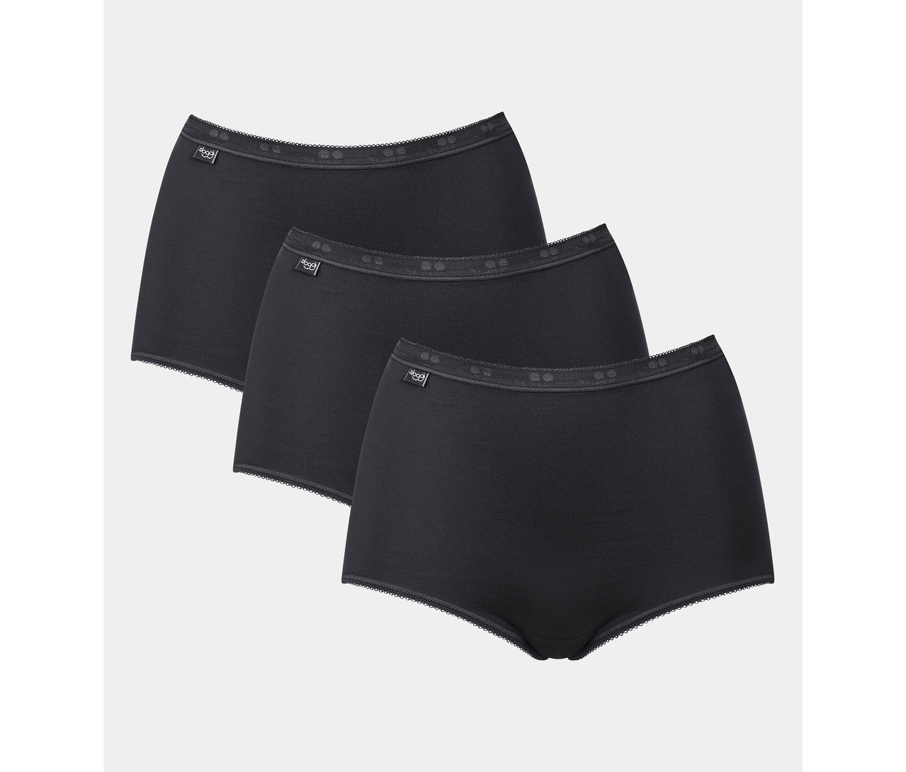 Három fekete bugyi egymáson fekszik.