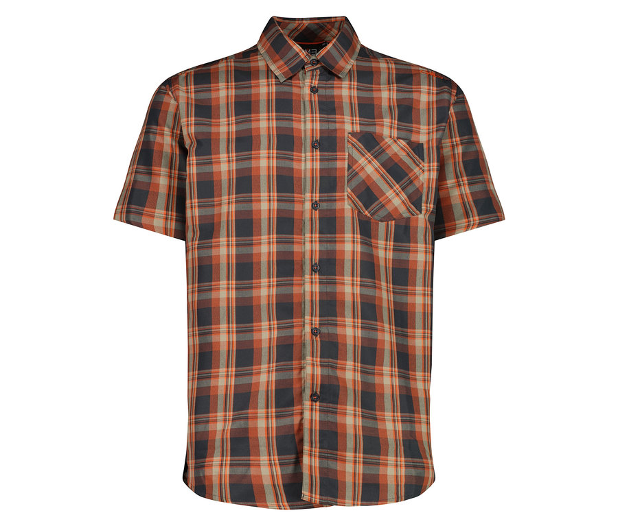 Látható egy narancssárga, szürke és fekete kockás CMP férfi rövid ujjú ing.