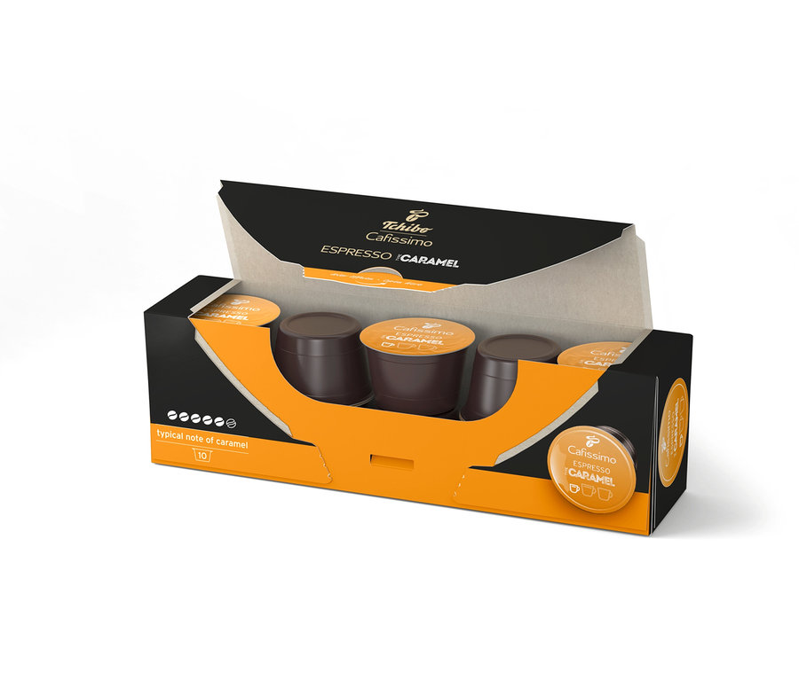 Nyitott Cafissimo Flavoured Edition - Espresso Caramel - 10 db kávékapszula csomag.