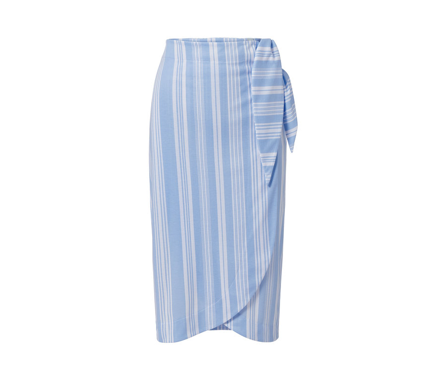 Női midiszoknya, megkötős, csíkos, világoskék.