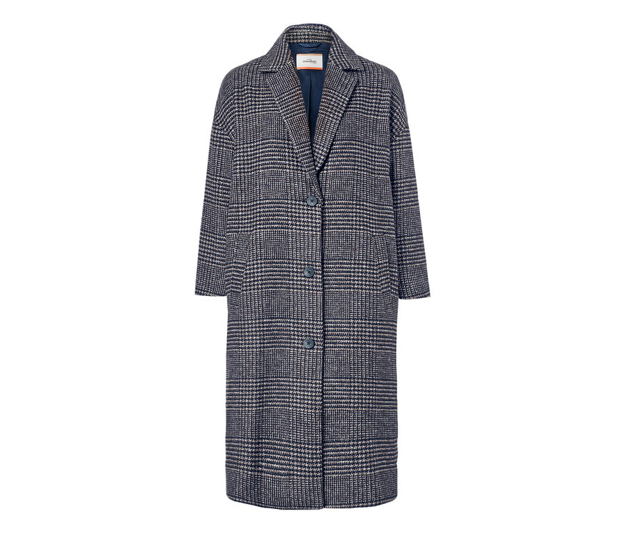 Kockás gyapjú keverék szövetkabát.