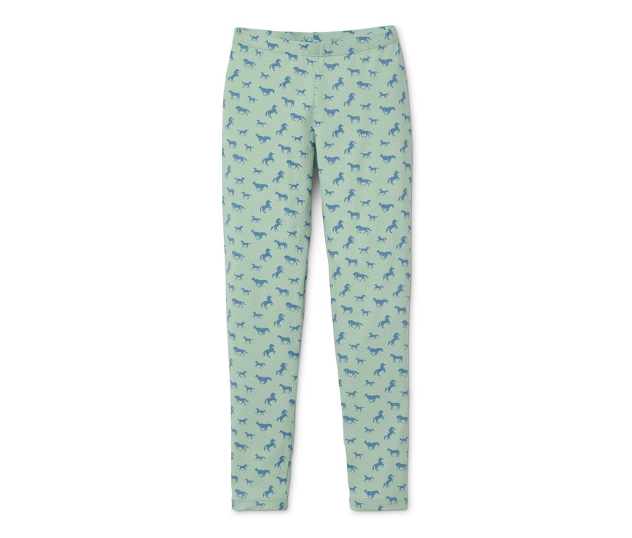 Zöld leggings kék ló mintával.