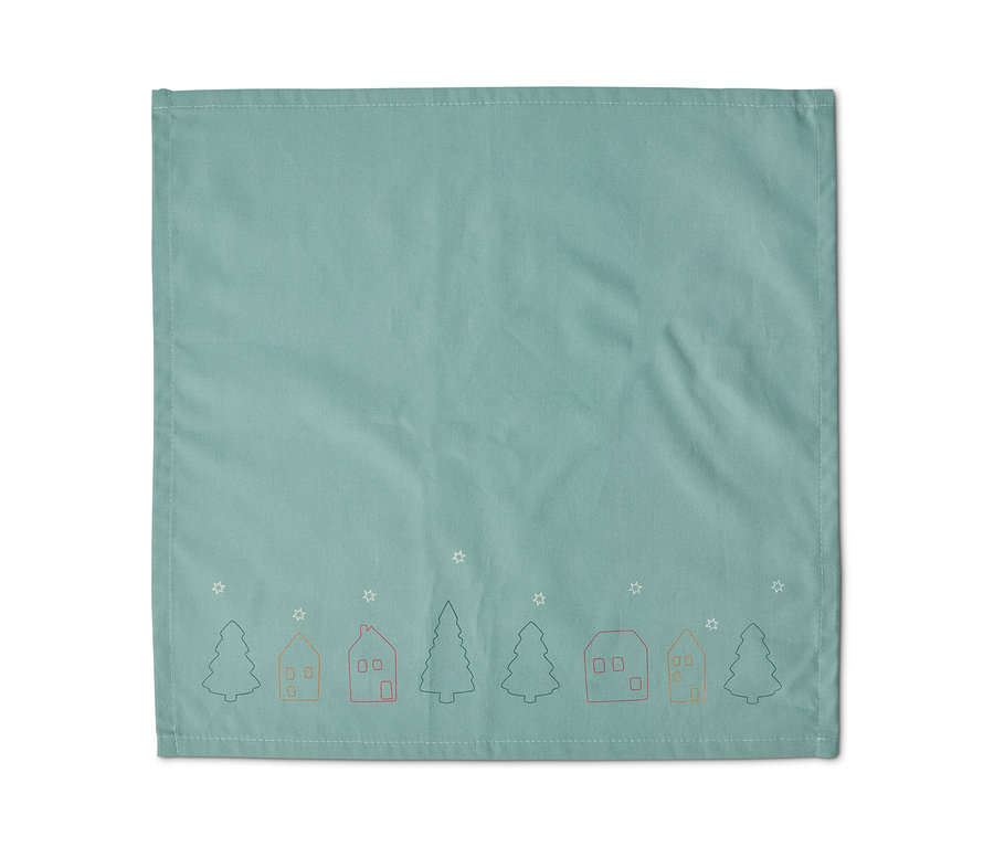 Világoskék szalvéta Szalvétahímző készlettel, 4 szalvéta, ház és fa mintával.