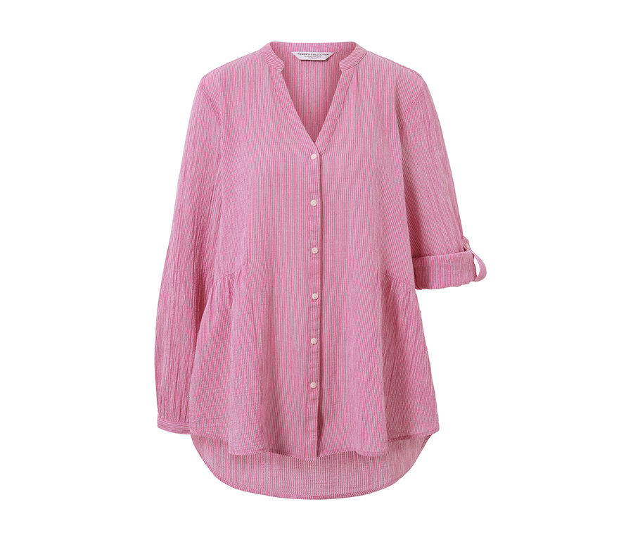 Csíkos, hosszú tunika gombokkal.