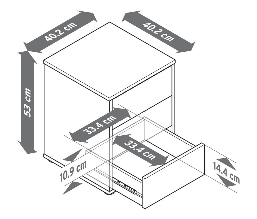 A boxspring éjjeliszekrény méretei.