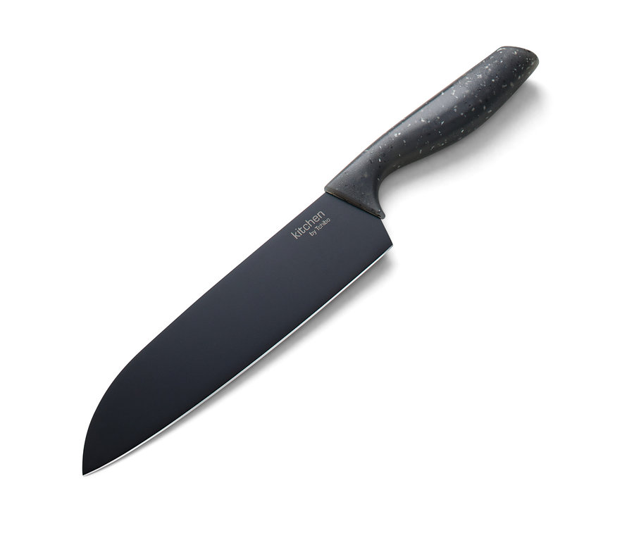 Fekete univerzális konyhai kés fehér alapon.