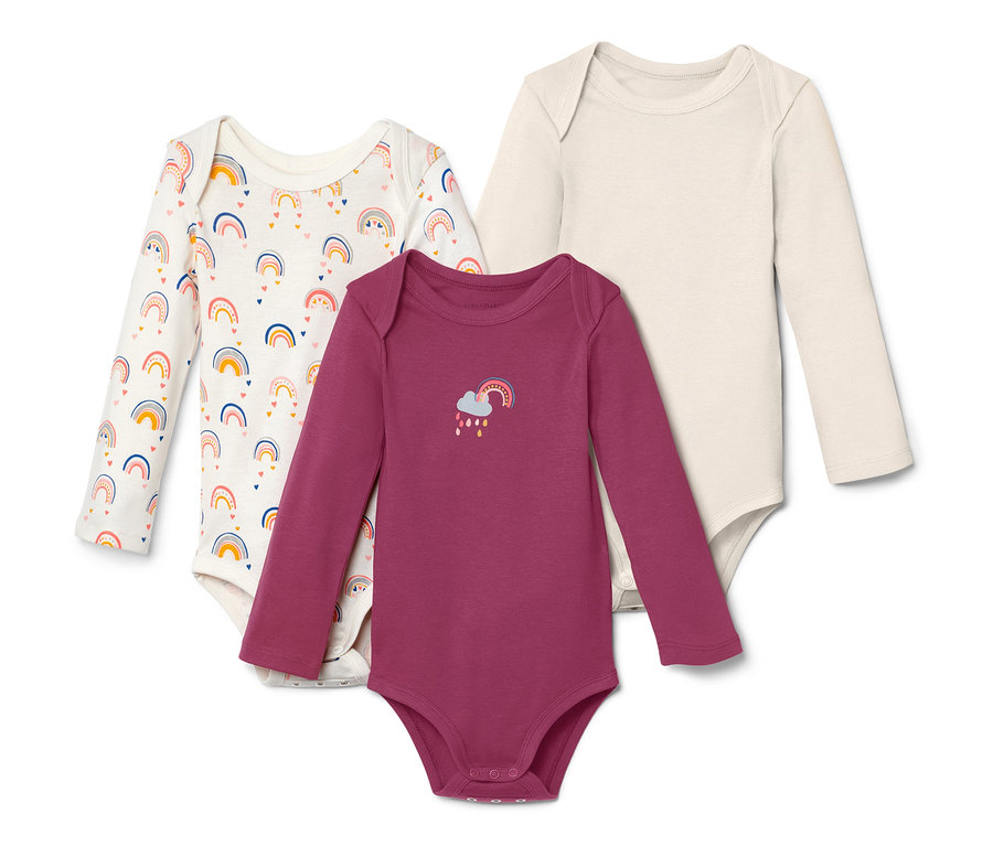 Három hosszú ujjú body szivárvány mintával.