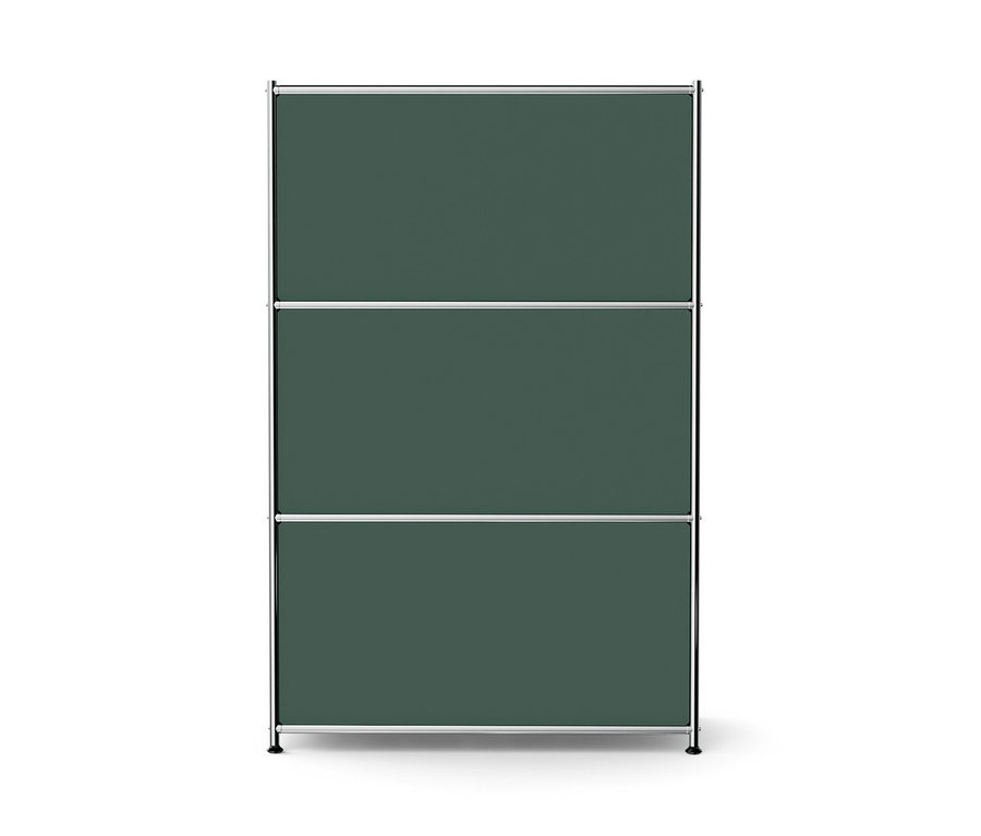 Olívazöld »CN3« fém komód 2 lenyíló ajtóval és 2 fiókkal.