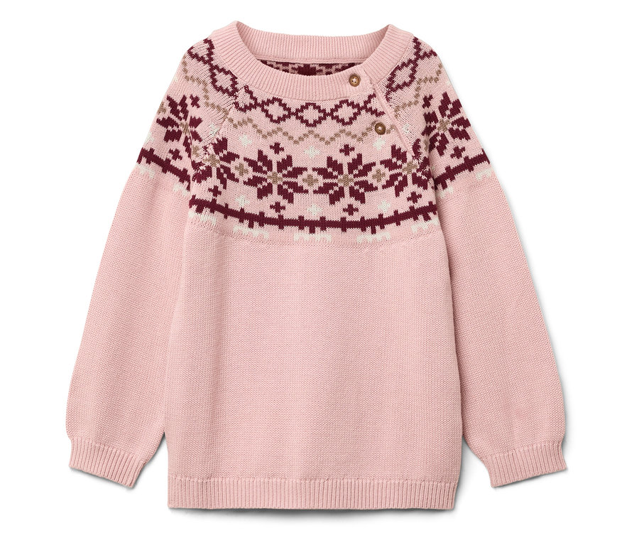 Rózsaszín pulóver karácsonyi mintával.