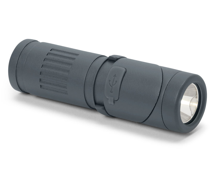 Egy szürke 2 az 1-ben LED-es multifunkciós lámpa fekszik vízszintesen.