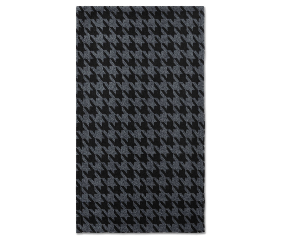 Szürke és fekete gyapjú sál tyúklábmintával.