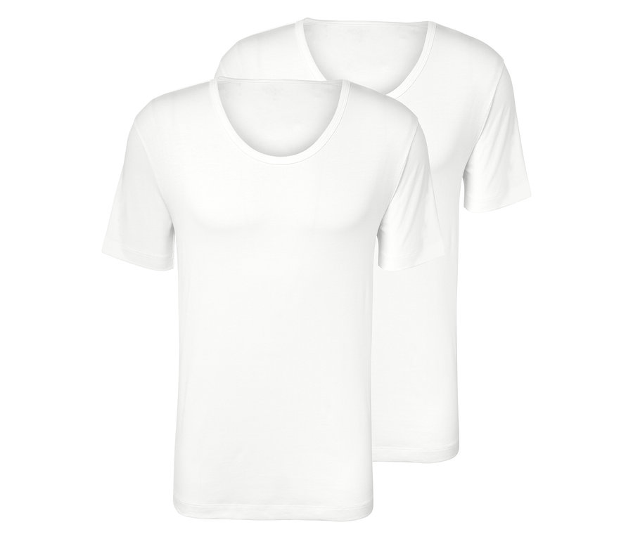 Két fehér rövid ujjú póló egymáson.