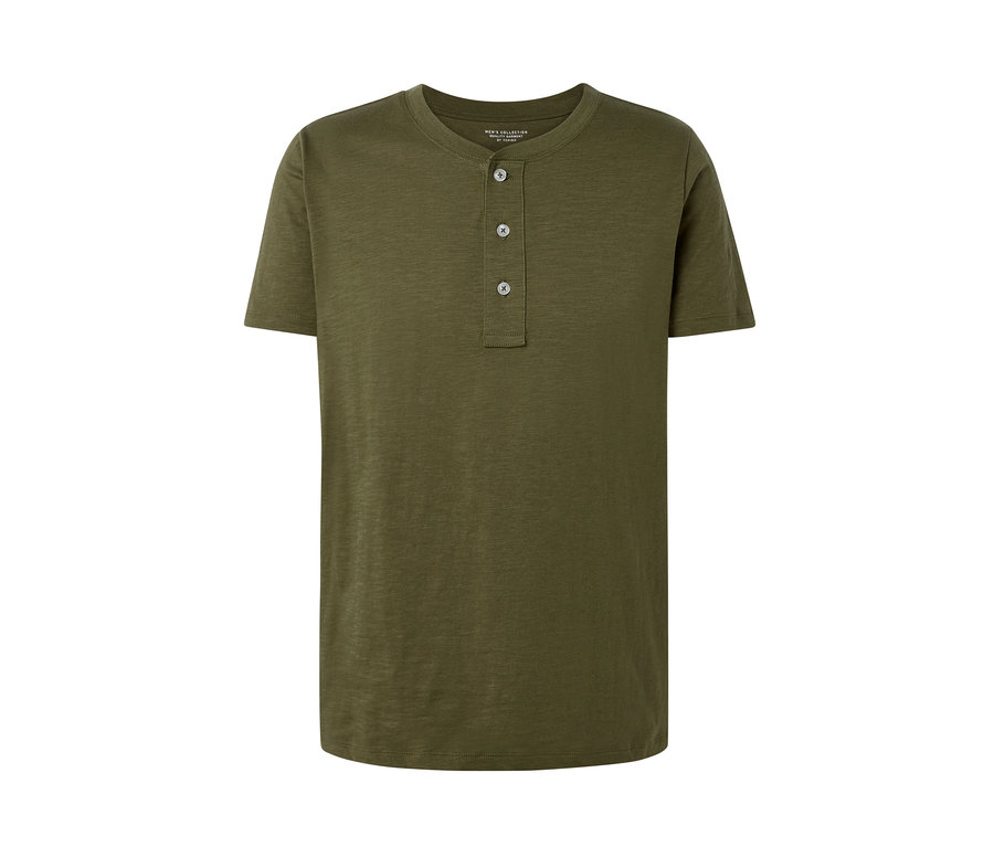 Khaki rövid ujjú Henley póló.
