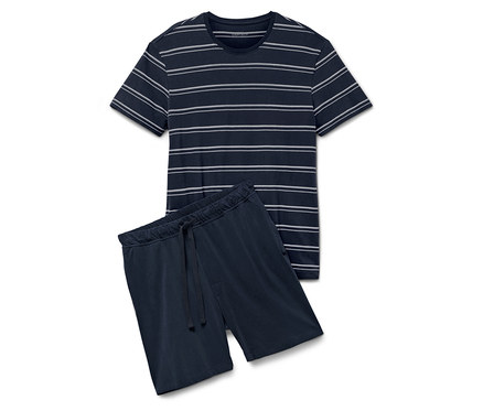 Férfi rövidnadrágos pizsama, csíkos, sötétkék