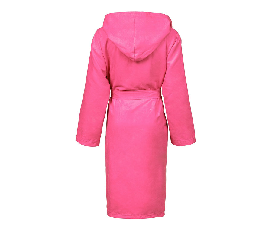 Hátulról látható, rózsaszín arena Zeal mikroszálas fürdőköpeny gyerekeknek.