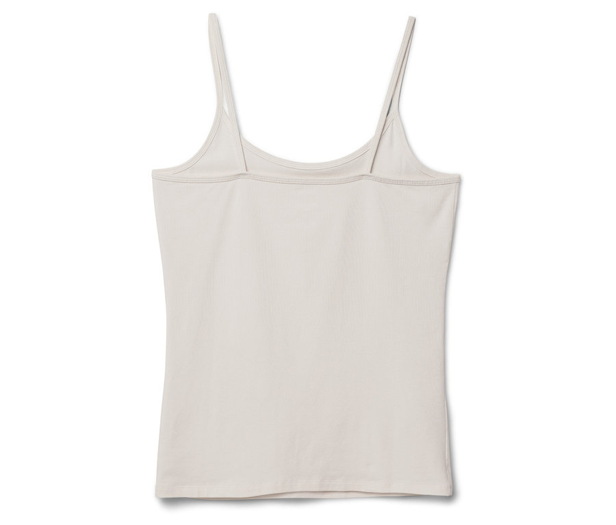 Bézs színű, vékony pántos trikó, hátulnézet.