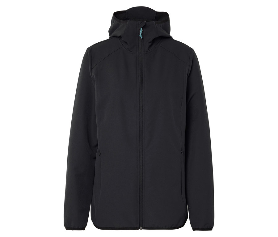 Fekete kapucnis cipzáras kabát.