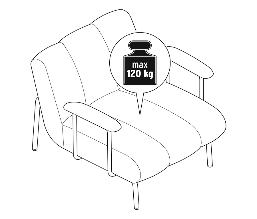 Kartámlás fotel, melynek maximális teherbírása 120 kg.