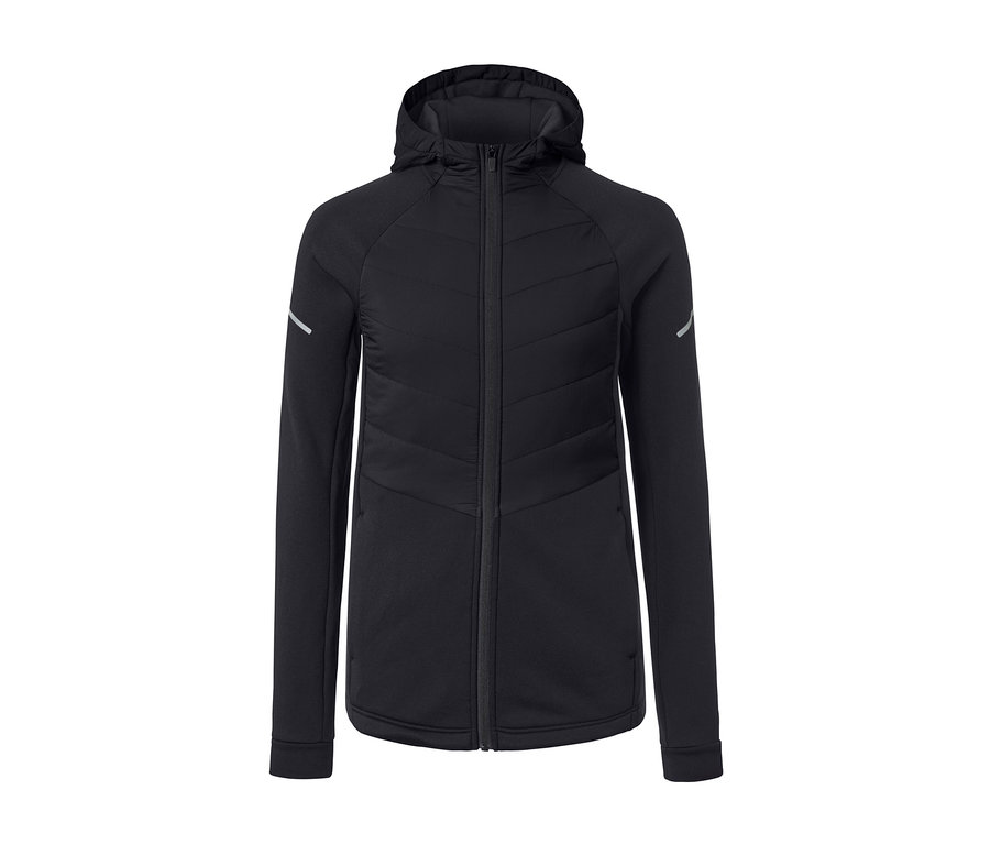 Fekete termodzseki cipzárral és kapucnival.