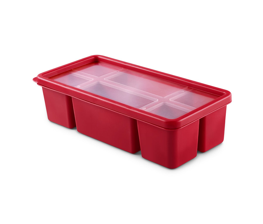 Piros, 6 rekeszes, 2 szilikon ételtároló doboz szettben, átlátszó fedővel.