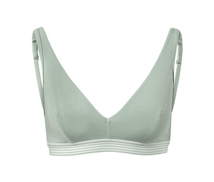 Világoszöld puha melltartó vékony pántokkal és csíkos szegéllyel.