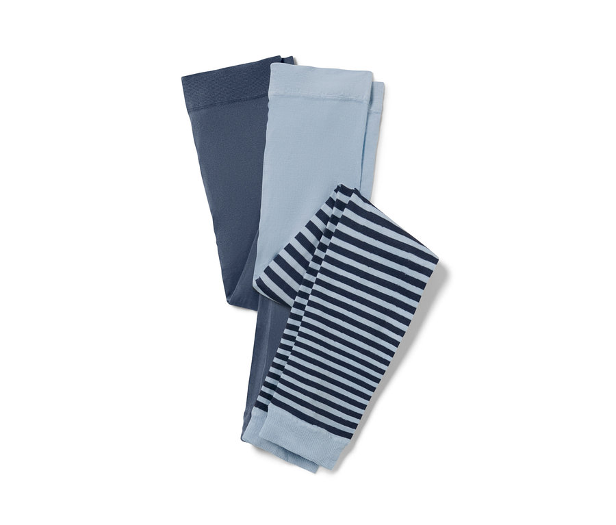 Két gyerek leggings: egy sötétkék, egy világoskék sötétkék csíkokkal.