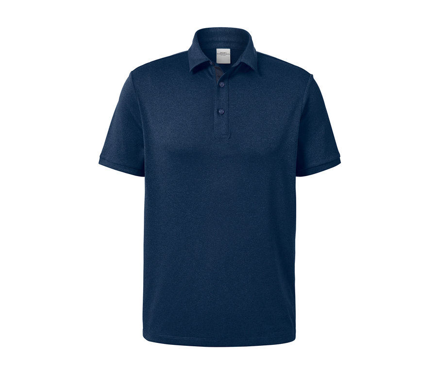 Sötétkék, rövid ujjú férfi funkcionális pólóing.