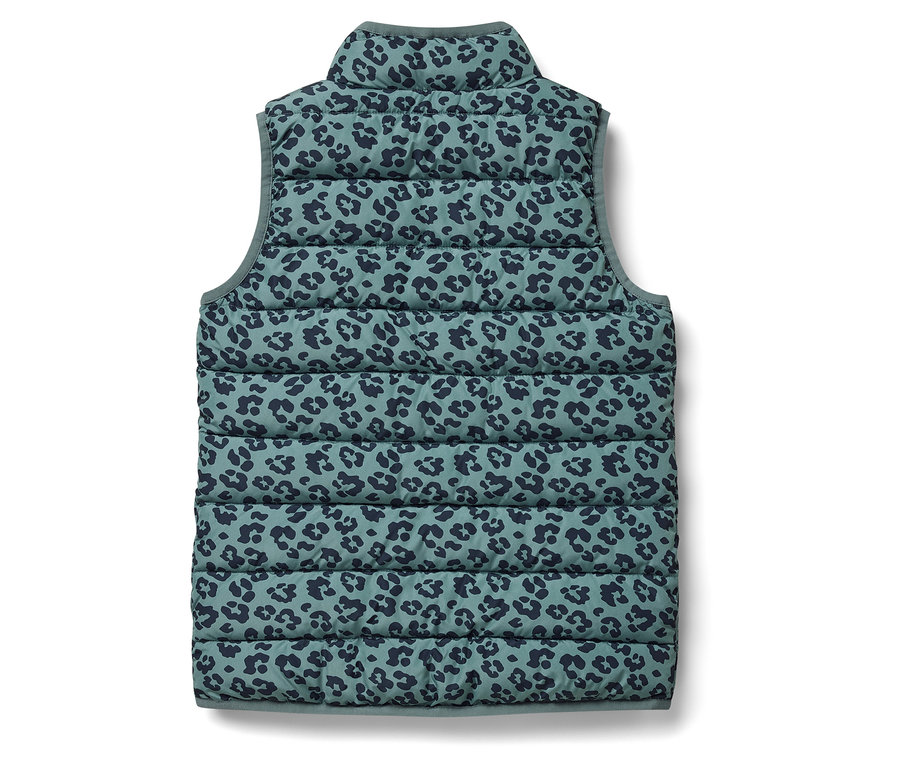 Leopárdmintás, steppelt gyermekmellény.
