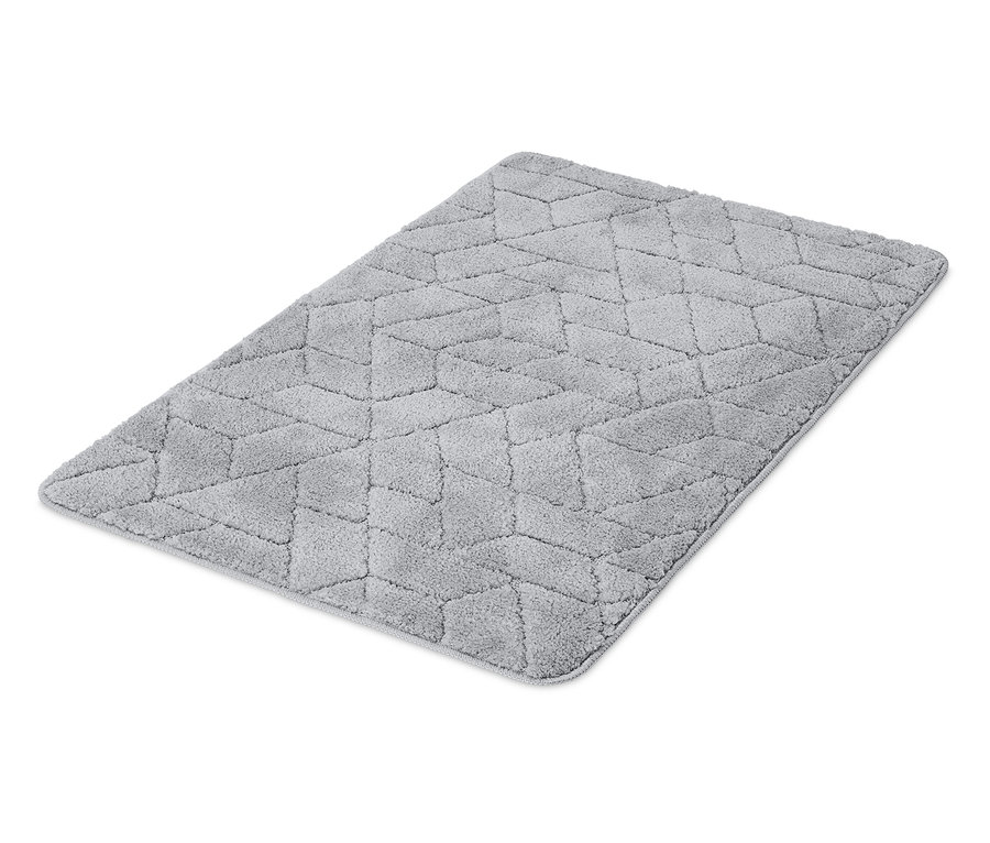 Szürke fürdőszobaszőnyeg geometrikus mintával, 60 x 100 cm.