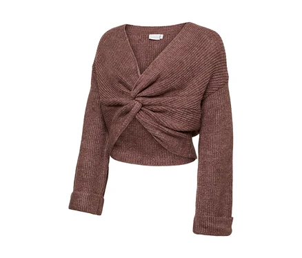Mauve színű, rövidített MAMALICIOUS SVALA kötött felső V-nyakkal és elöl csavart csomóval.