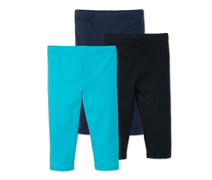Fekete, kék és türkiz 3/4-es leggings, 3 db-os szett.
