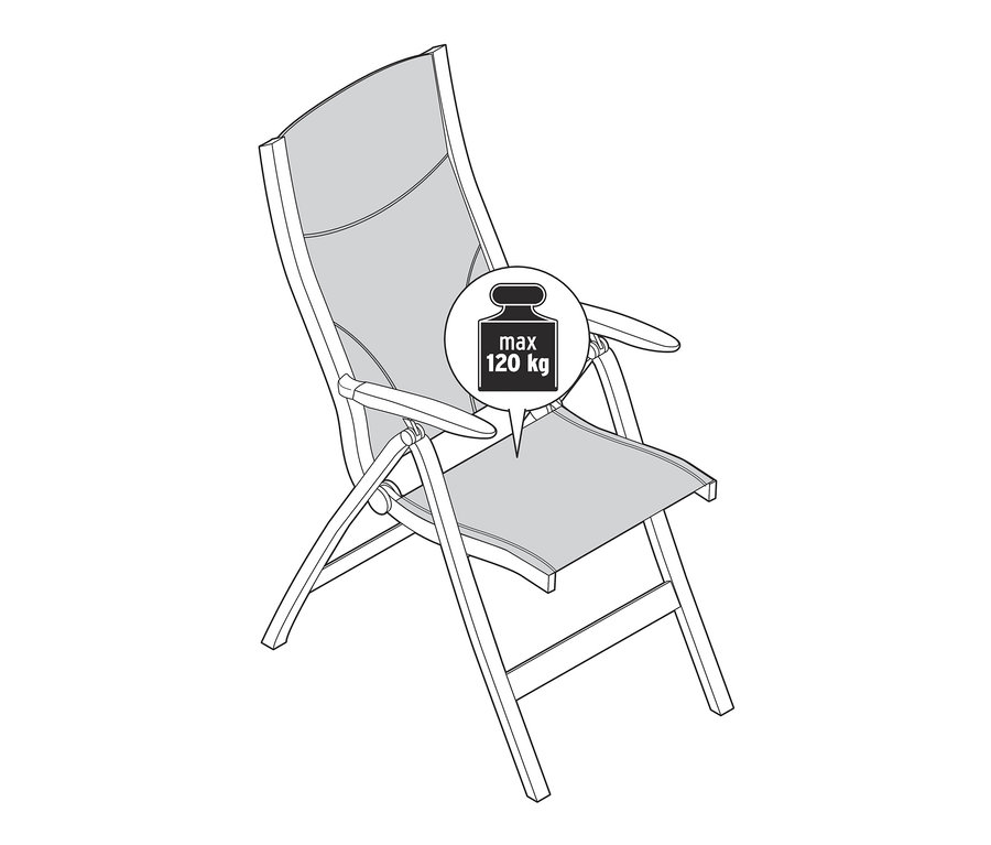 Állítható háttámlás összecsukható szék illusztrációja.