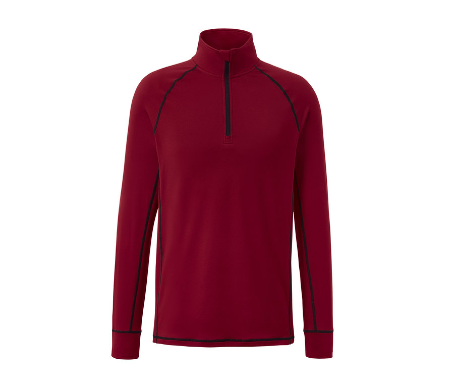 Bordó, hosszú ujjú funkcionális termofelső, fekete cipzárral.