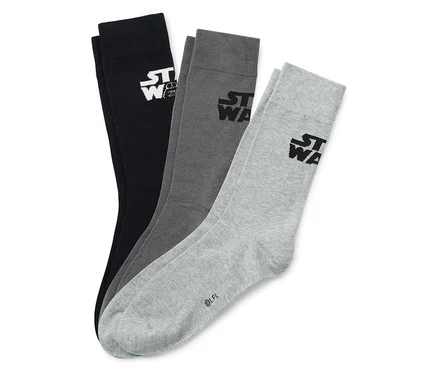 Három pár Star Wars zokni: fekete, szürke és világosszürke.