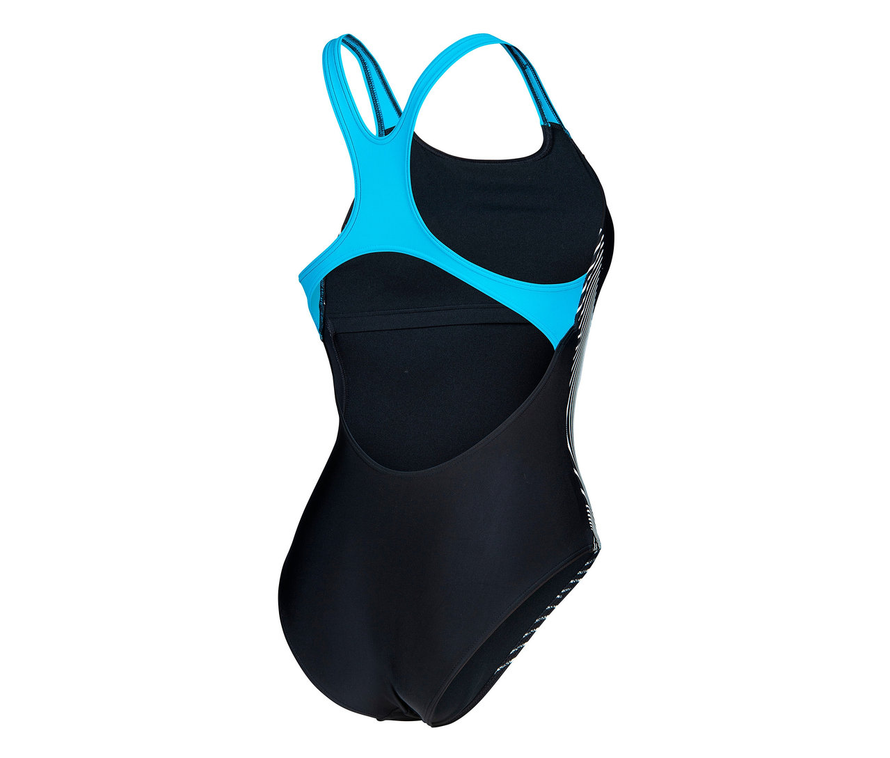 arena Feel márkájú Lily Swim Pro Back Bustier női fürdőruha, FEKETE-TÜRKIZ.
