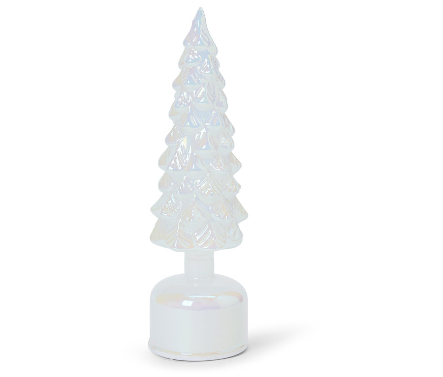 Fehér üveg karácsonyfadísz fa alakban.
