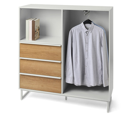 »LEEG« komód 3 fiókkal és vállfatartó rúddal