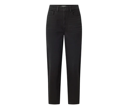 Fekete „Nyla” mom farmernadrág fekete kőmosott denim anyagból, magas derékkal és zsebekkel.